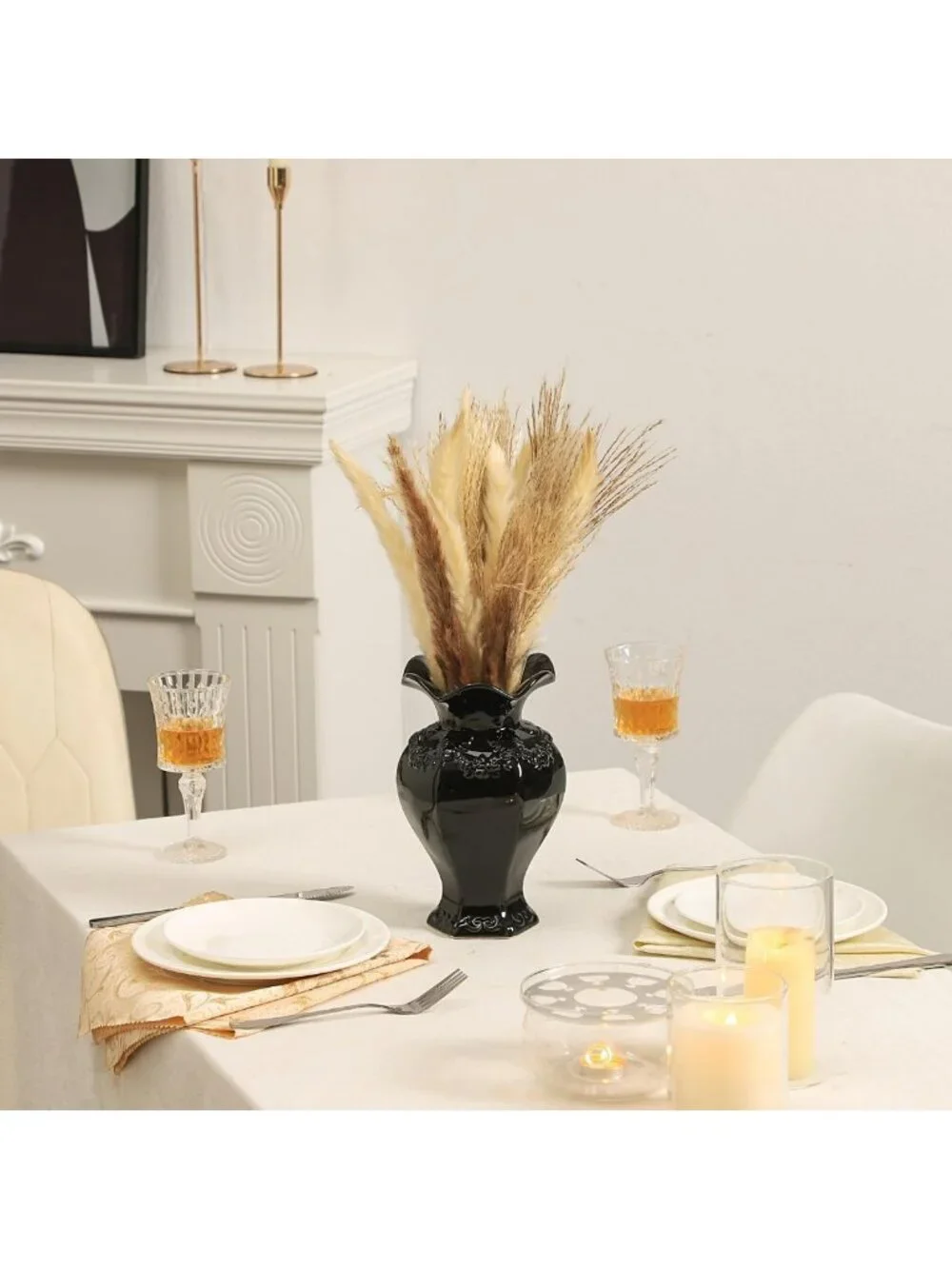 Modern Black Ceramic Vase - Boho Minimalist Decor for Living Room, Office
